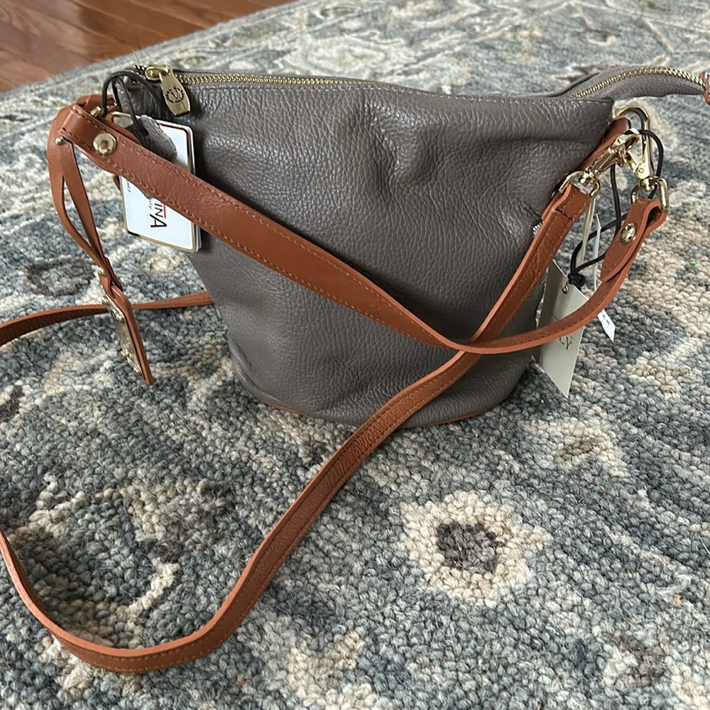 Valentina crossbody bag taupe and tan NWT